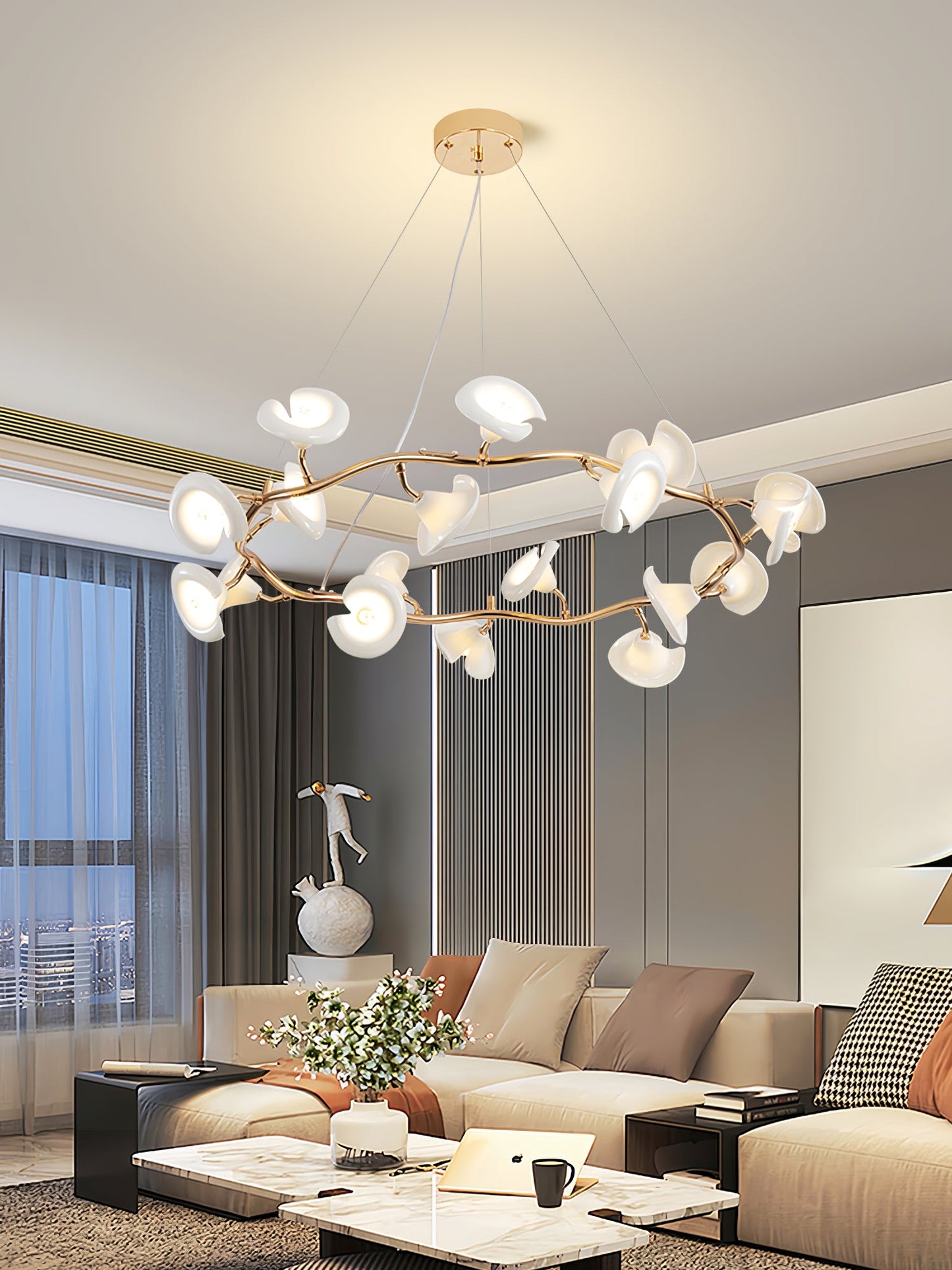 Cerisium Blossom Chandelier | Brass & Ceramic | 12 or 18 Lights