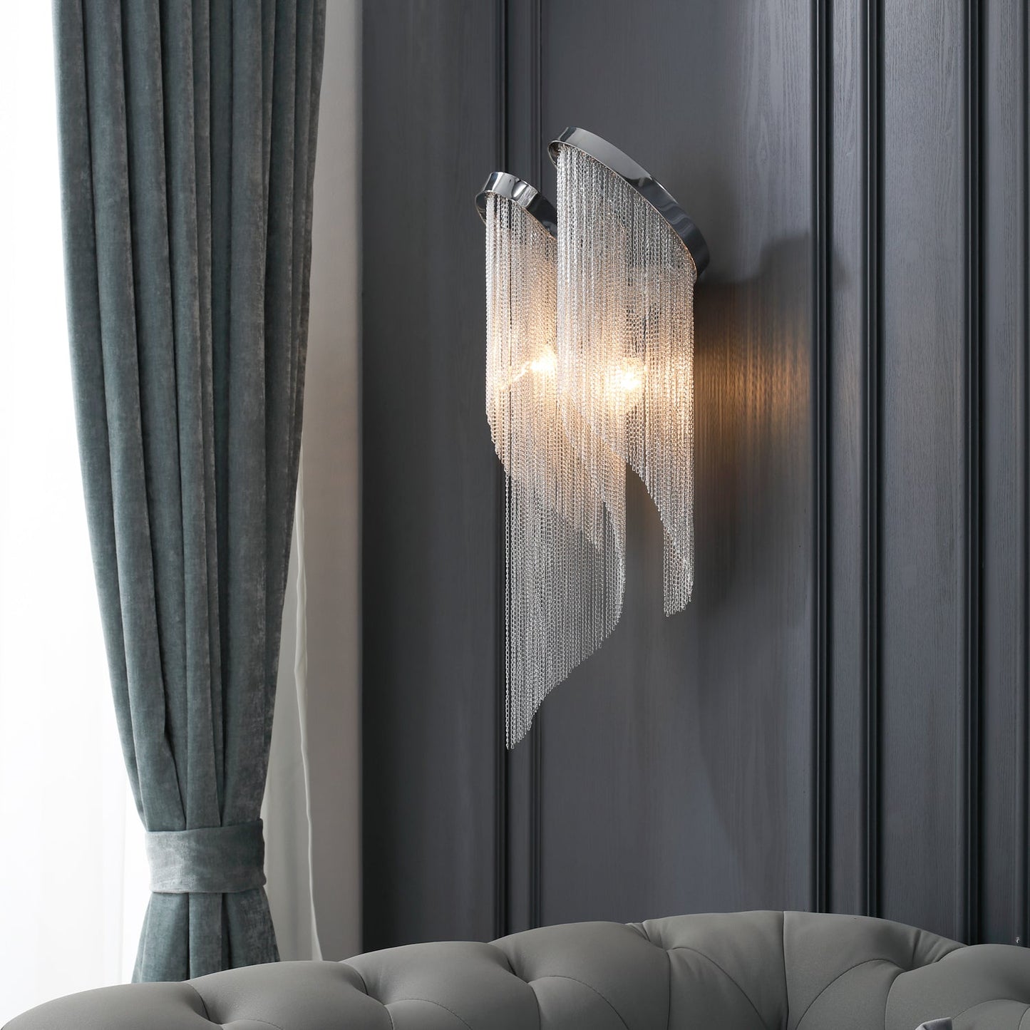 Chain Tassel Wall Lamp | Metal & Aluminum | Nickel, Silver