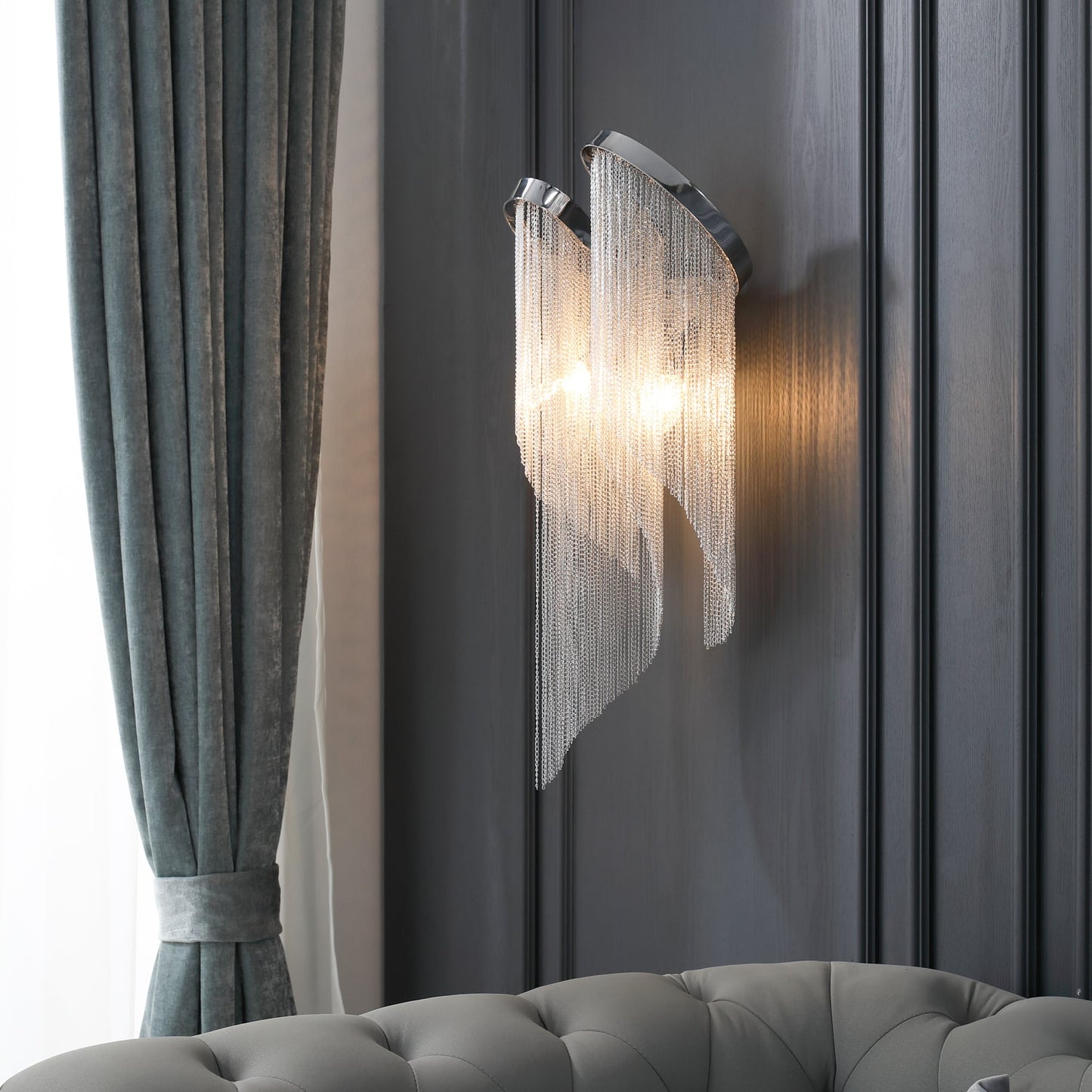 Chain Tassel Wall Lamp | Metal & Aluminum | Nickel, Silver