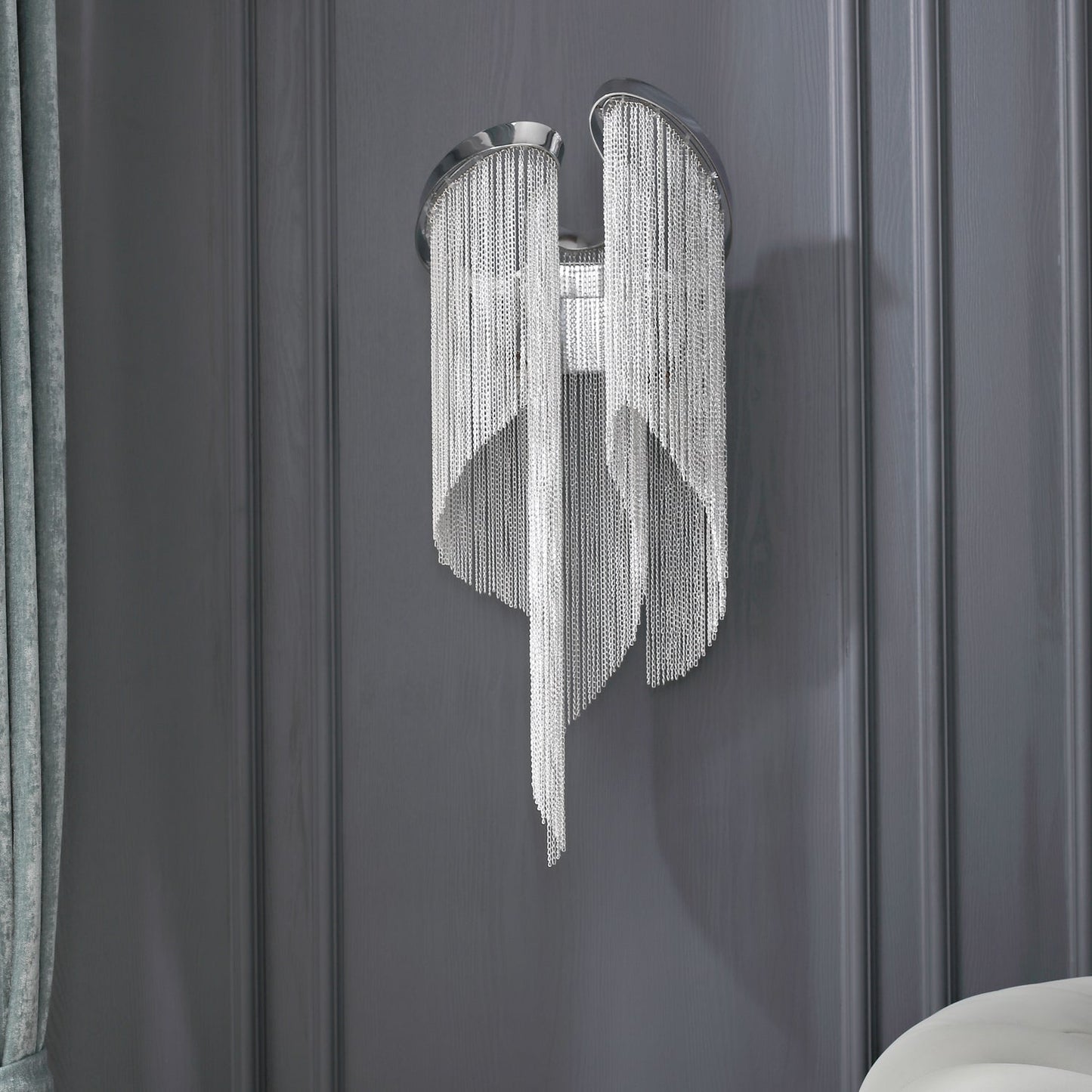 Chain Tassel Wall Lamp | Metal & Aluminum | Nickel, Silver