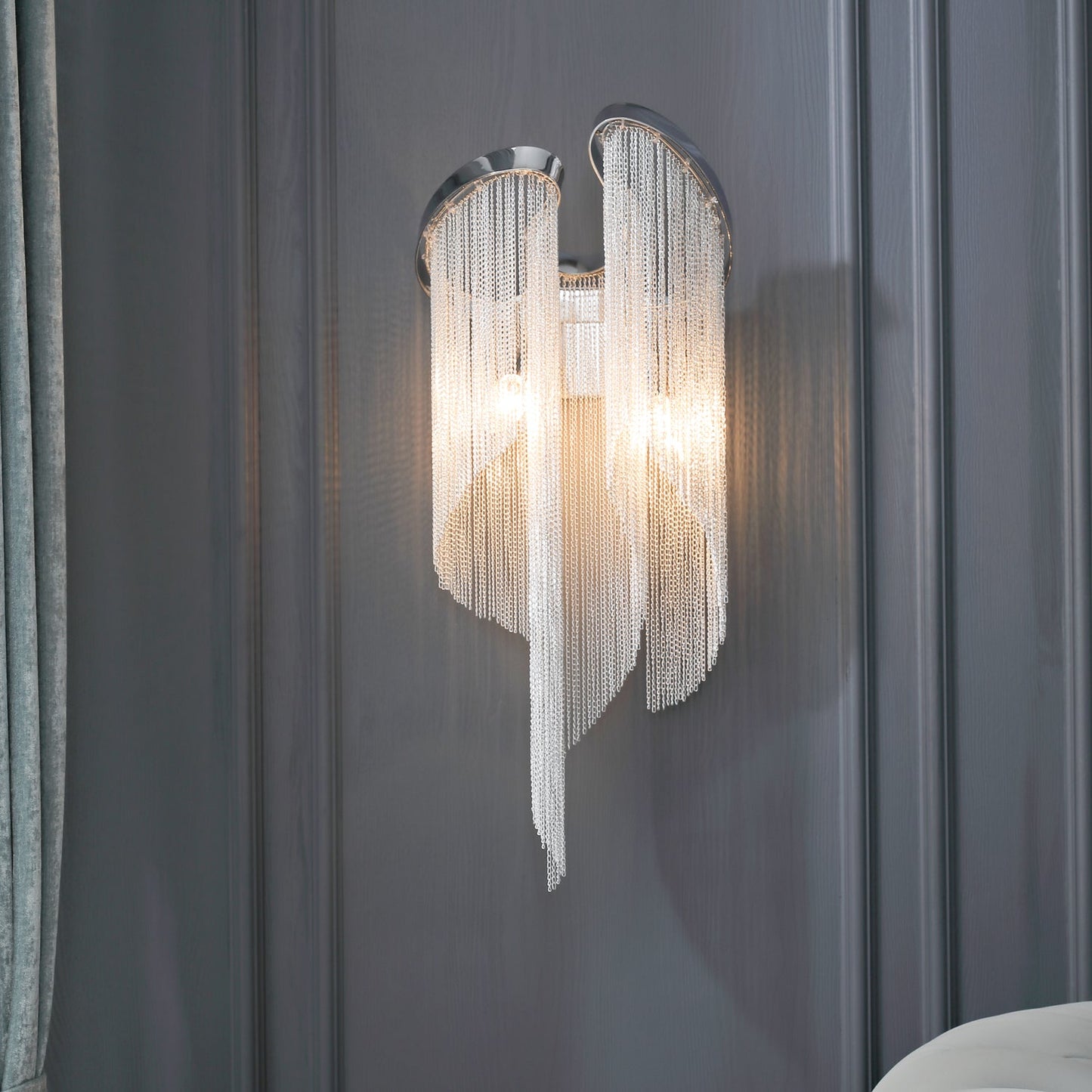 Chain Tassel Wall Lamp | Metal & Aluminum | Nickel, Silver