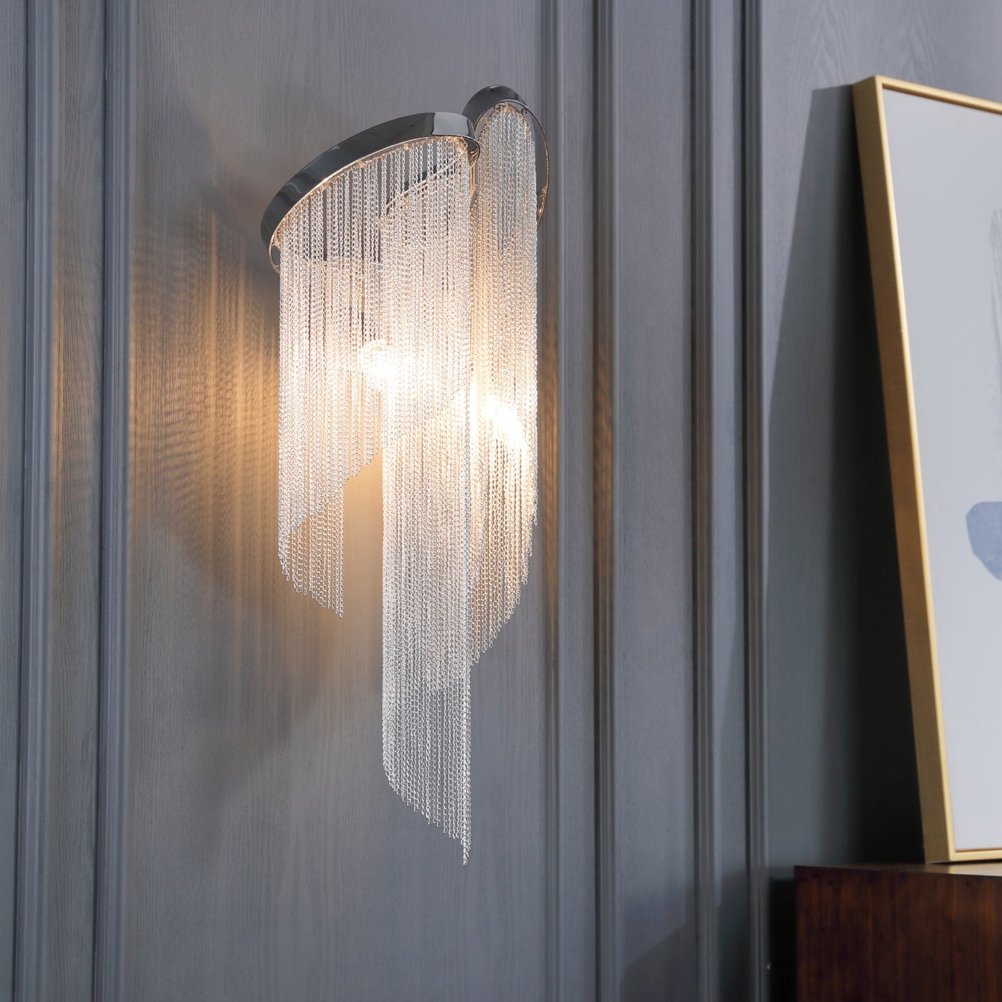 Chain Tassel Wall Lamp | Metal & Aluminum | Nickel, Silver