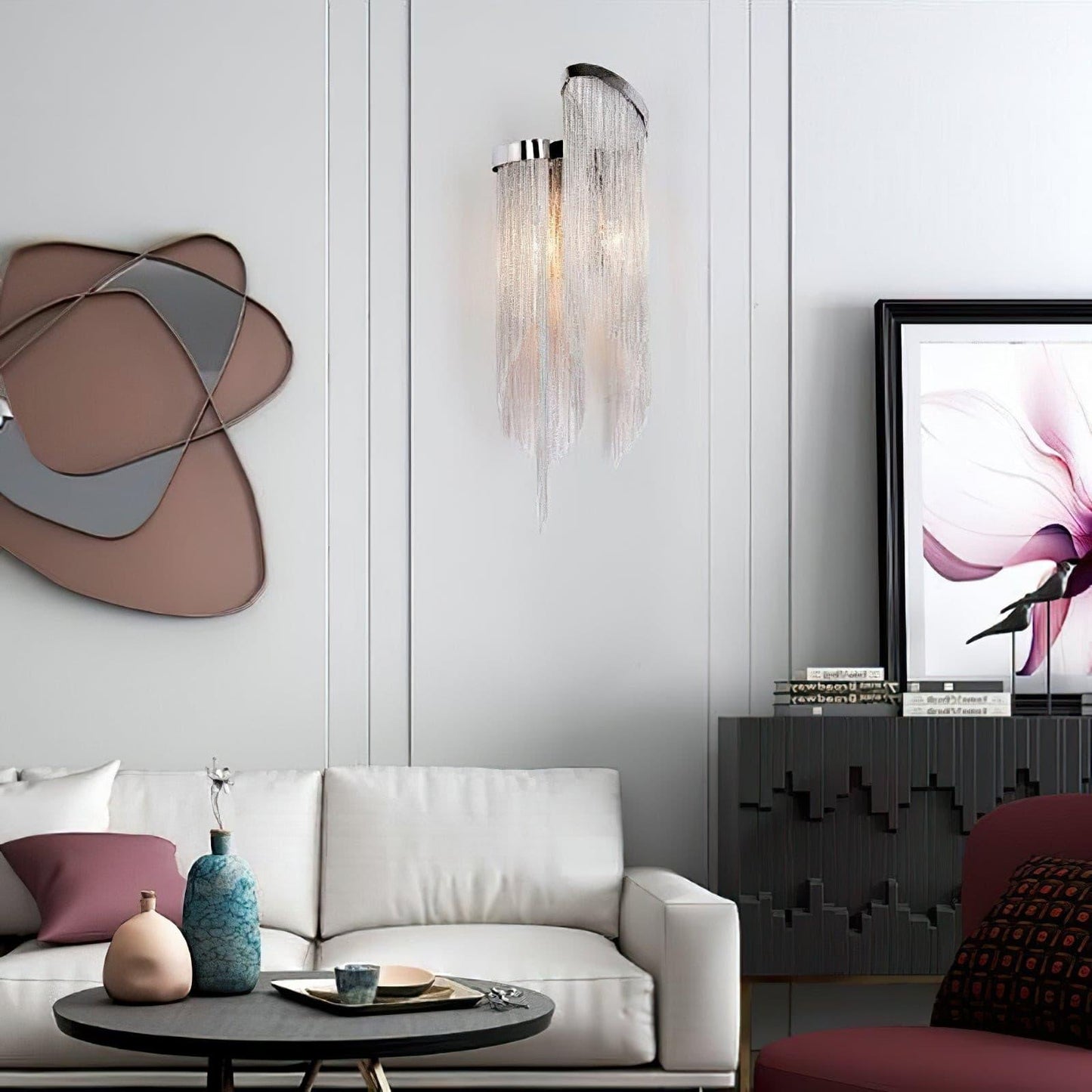 Chain Tassel Wall Lamp | Metal & Aluminum | Nickel, Silver