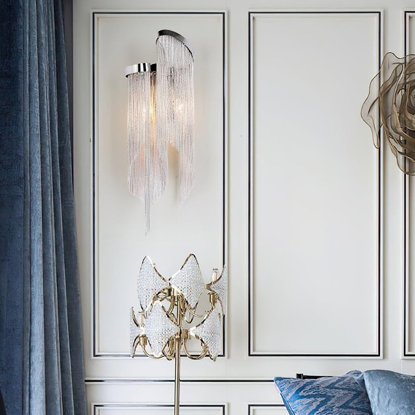 Chain Tassel Wall Lamp | Metal & Aluminum | Nickel, Silver