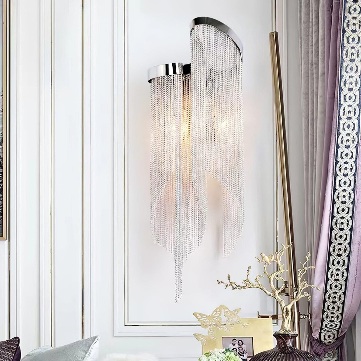 Chain Tassel Wall Lamp | Metal & Aluminum | Nickel, Silver