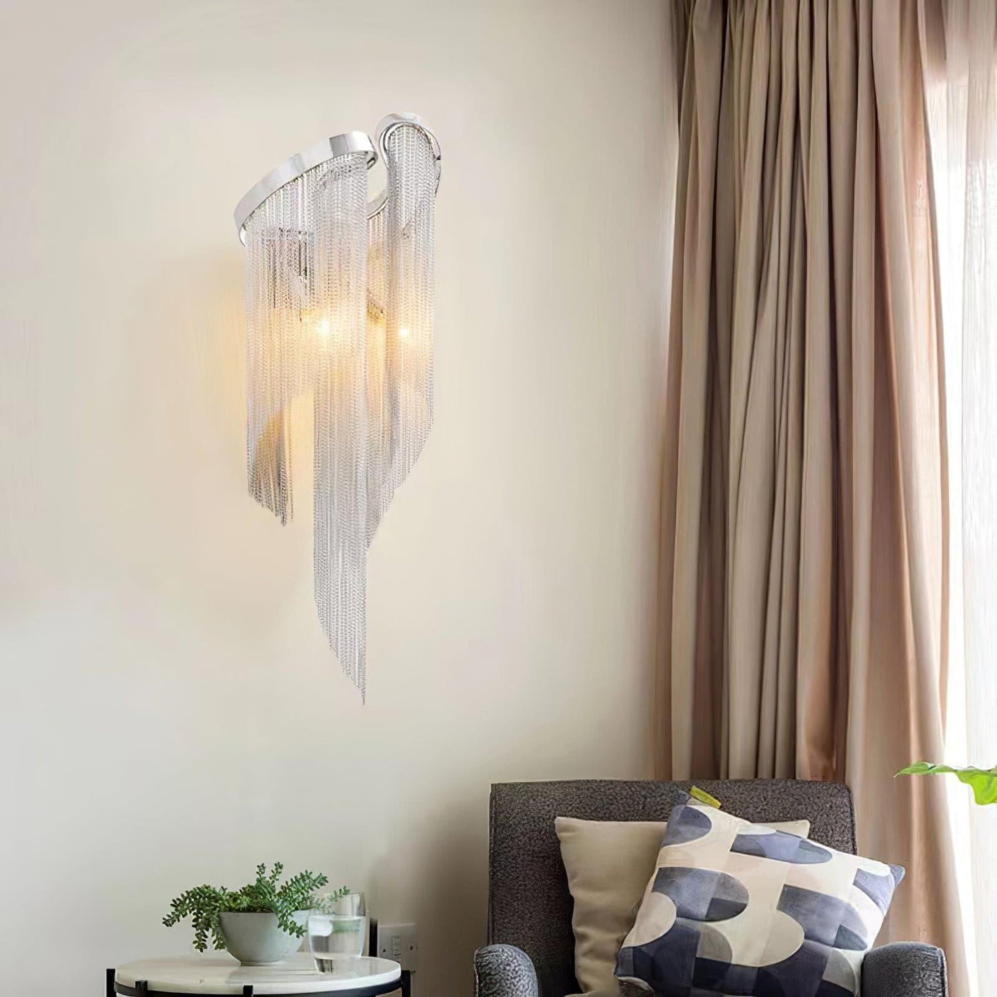 Chain Tassel Wall Lamp | Metal & Aluminum | Nickel, Silver