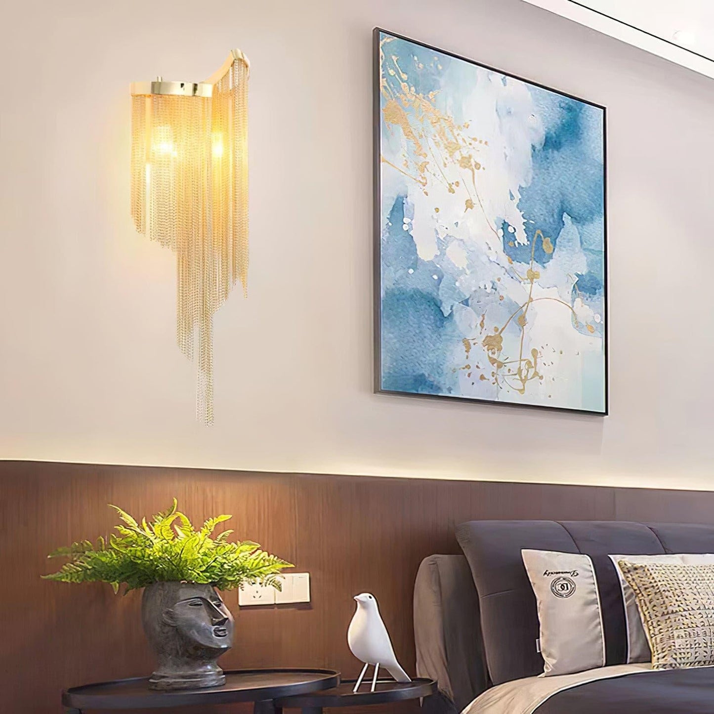 Chain Tassel Wall Lamp | Metal & Aluminum | Nickel, Silver
