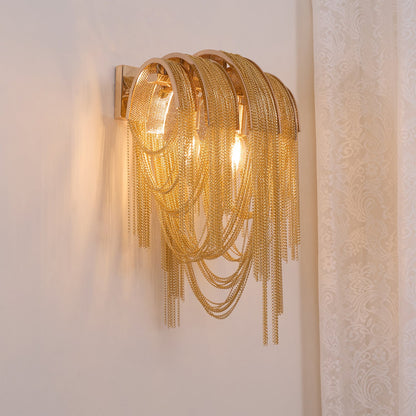 Chains Tassel Wall Lamp | Metal, Stainless Steel | Gold, Chrome