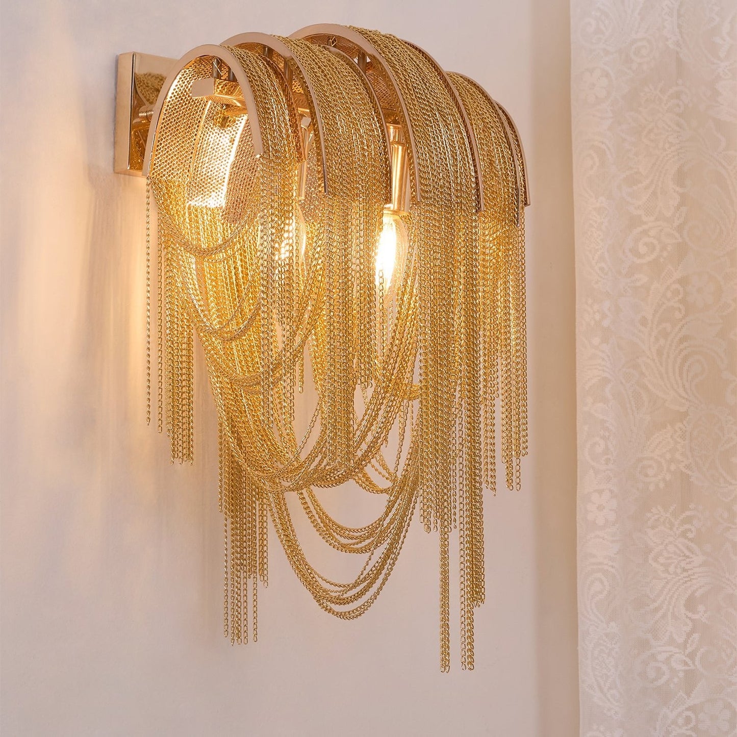 Chains Tassel Wall Lamp | Metal, Stainless Steel | Gold, Chrome