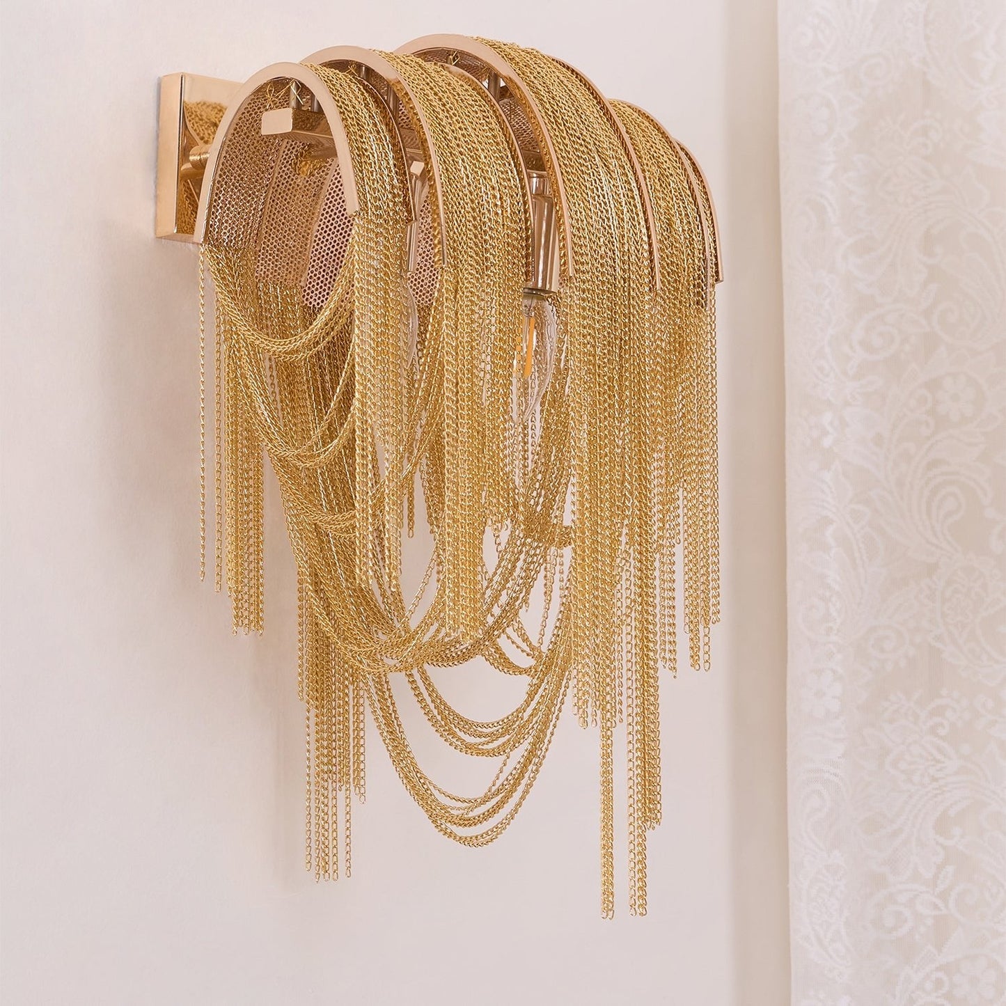 Chains Tassel Wall Lamp | Metal, Stainless Steel | Gold, Chrome
