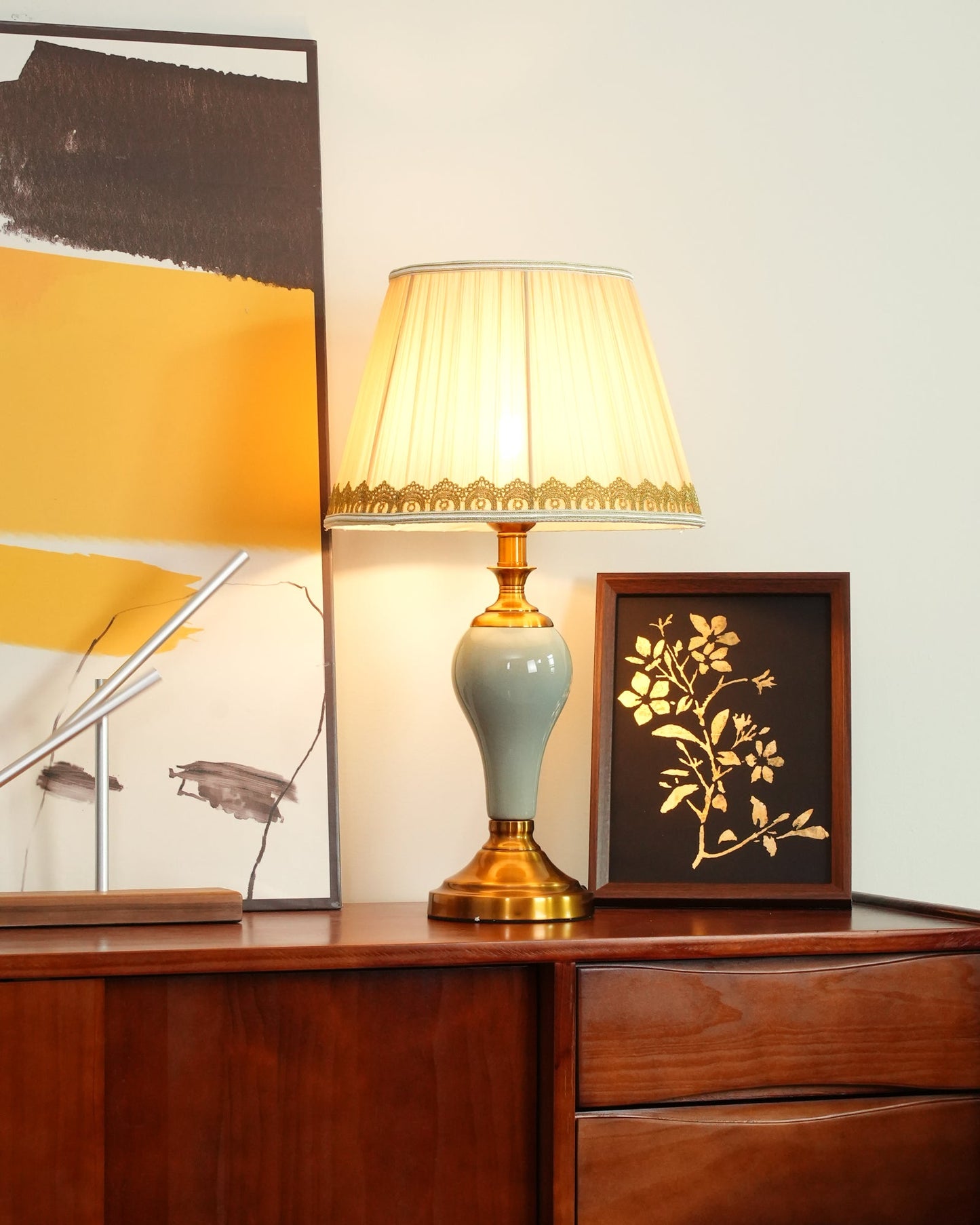 Chaslyn Desk Lamp | Brass, Ceramic, Fabric | Blue