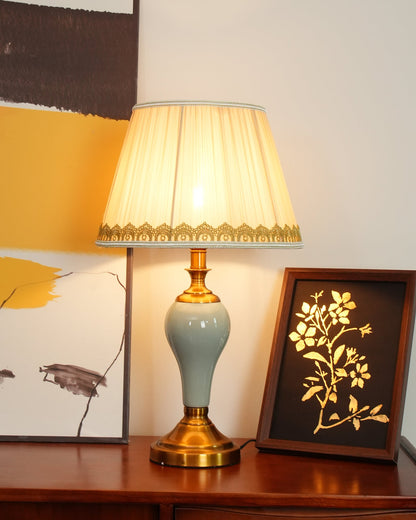 Chaslyn Desk Lamp | Brass, Ceramic, Fabric | Blue