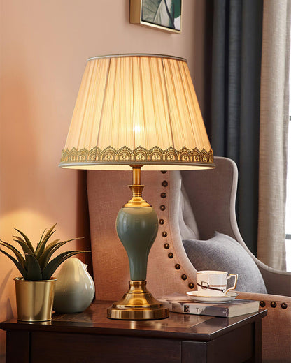Chaslyn Desk Lamp | Brass, Ceramic, Fabric | Blue