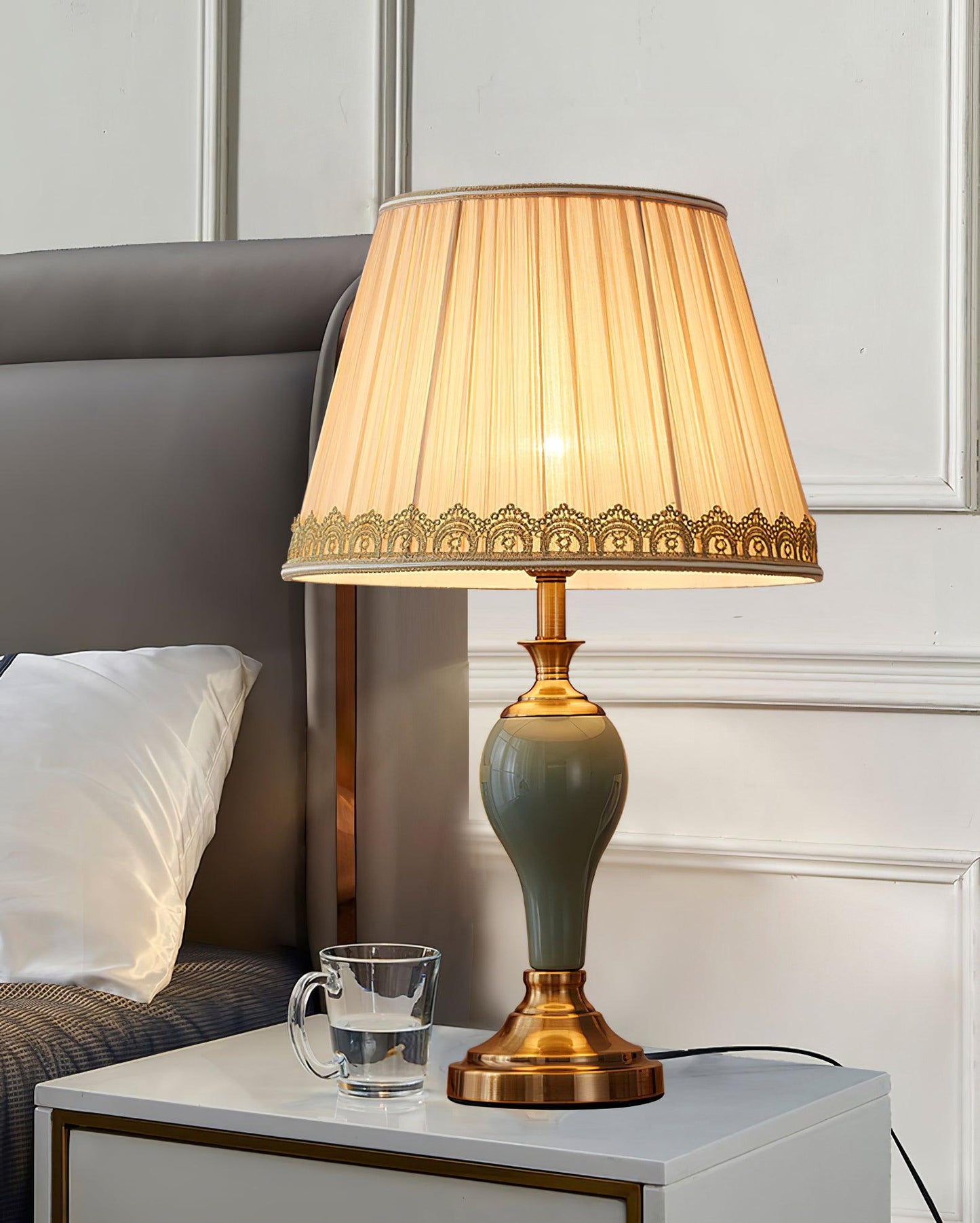 Chaslyn Desk Lamp | Brass, Ceramic, Fabric | Blue