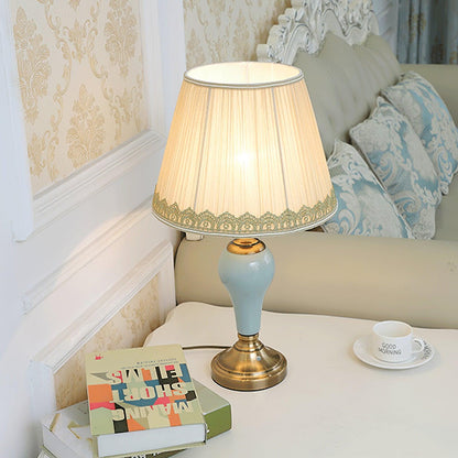 Chaslyn Desk Lamp | Brass, Ceramic, Fabric | Blue