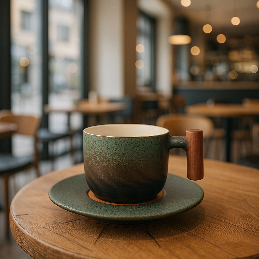 Vintage Coffee Cups | Ceramic with Wooden Handle | 180ml Capacity