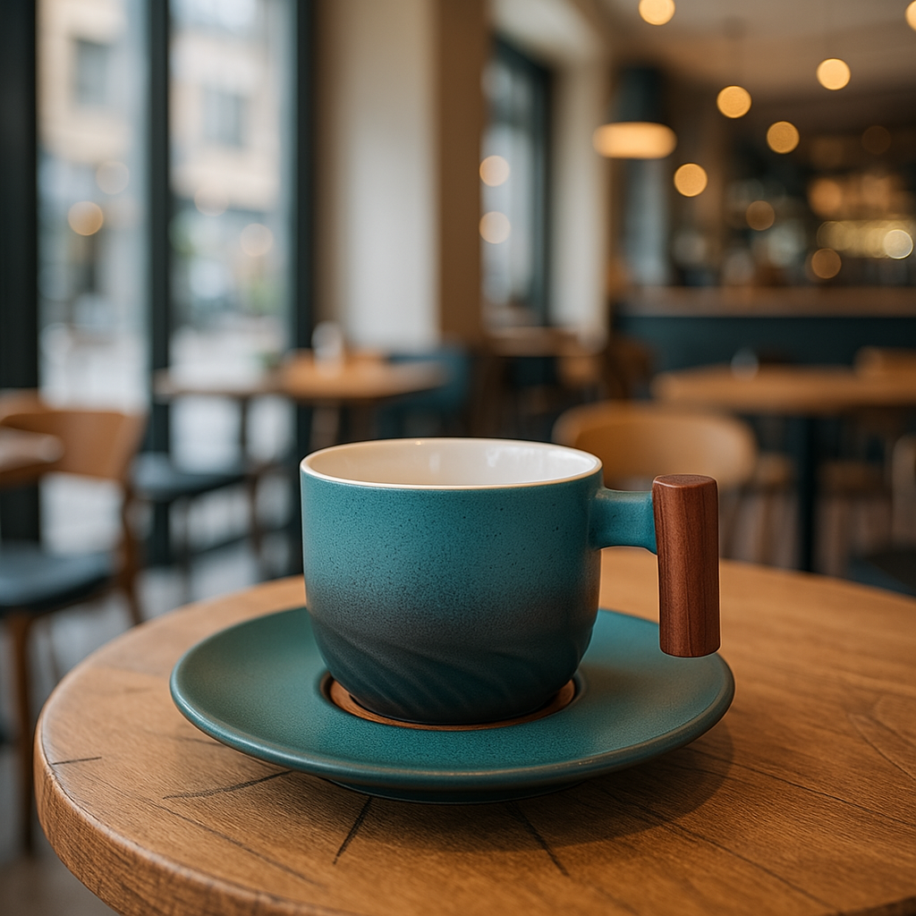 Vintage Coffee Cups | Ceramic with Wooden Handle | 180ml Capacity