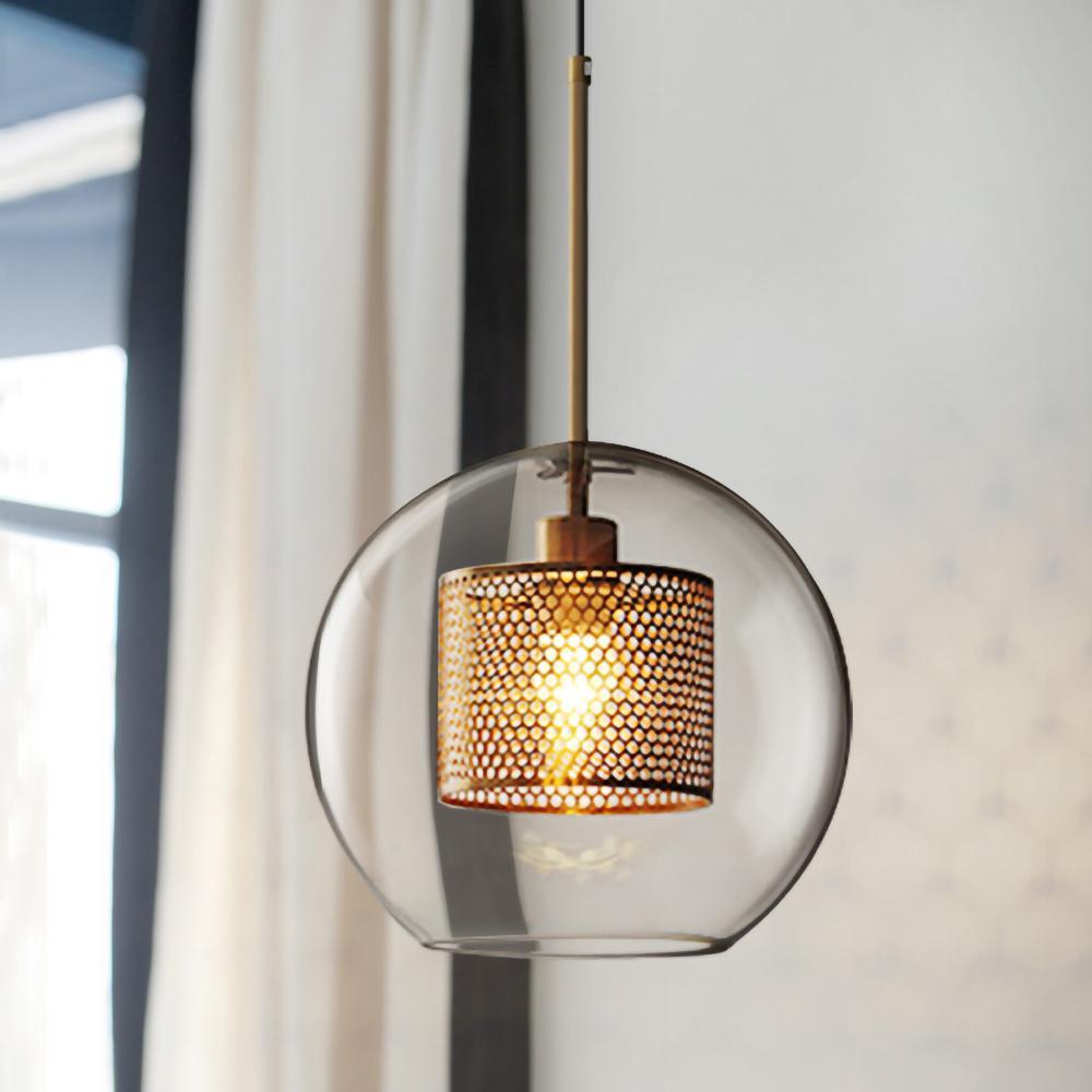 Chiswick Glass Pendant Light | Midcentury Style | Clear & Amber Glass, Copper/Silver/Black
