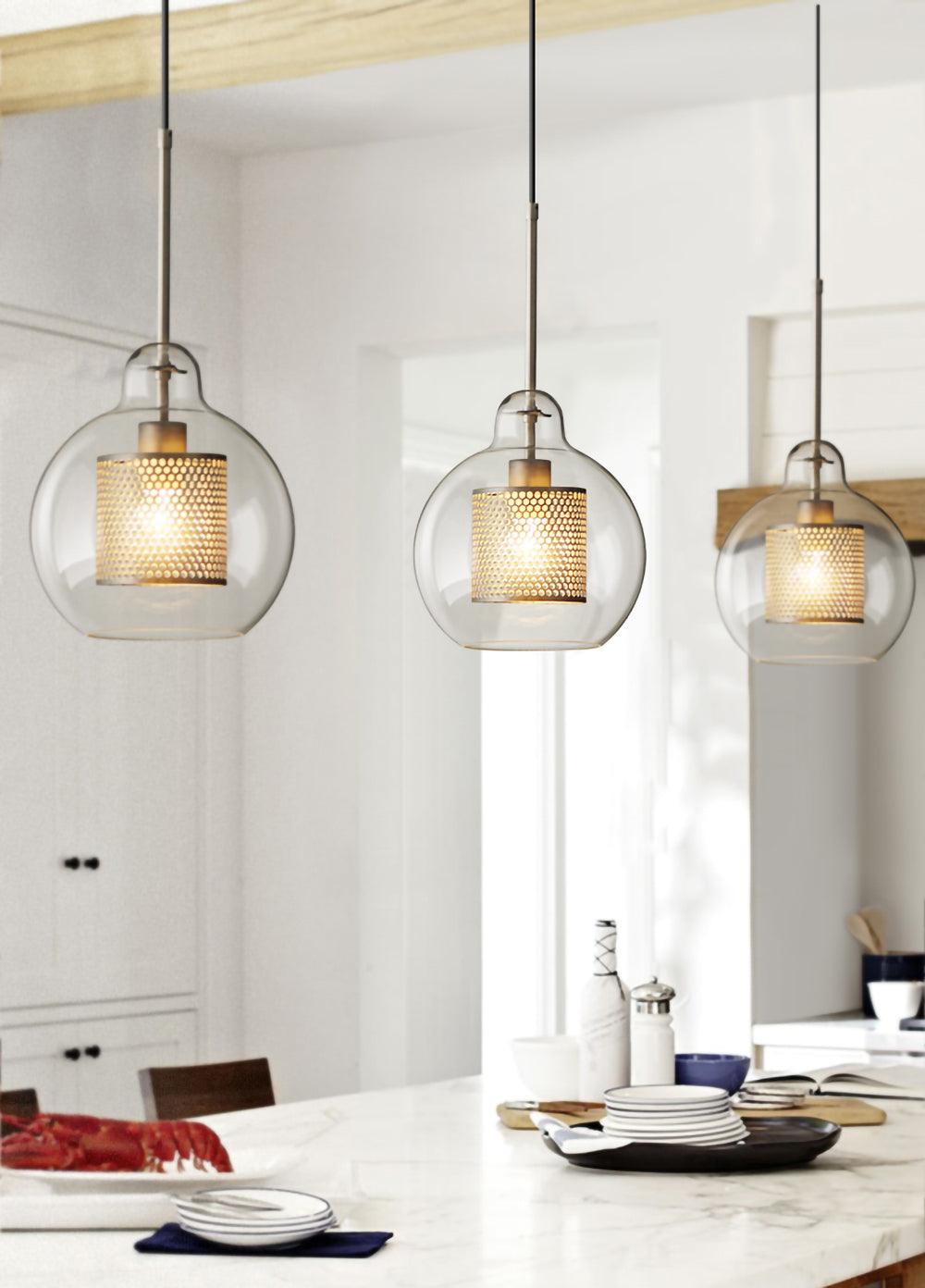 Chiswick Glass Pendant Light | Midcentury Style | Clear & Amber Glass, Copper/Silver/Black