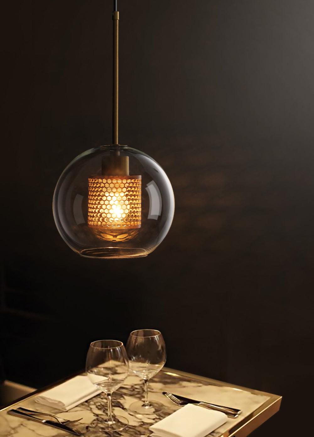 Chiswick Glass Pendant Light | Midcentury Style | Clear & Amber Glass, Copper/Silver/Black