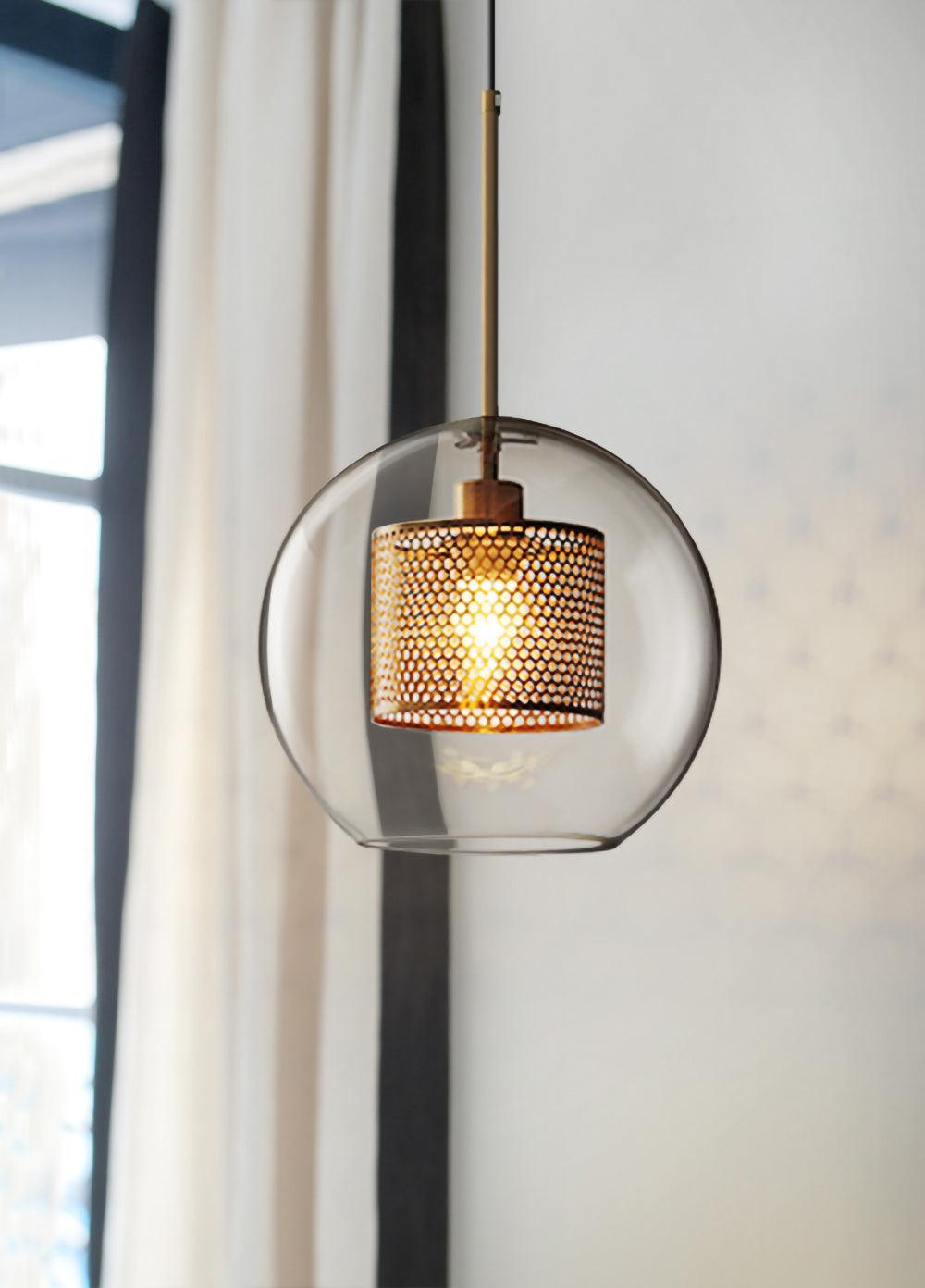 Chiswick Glass Pendant Light | Midcentury Style | Clear & Amber Glass, Copper/Silver/Black