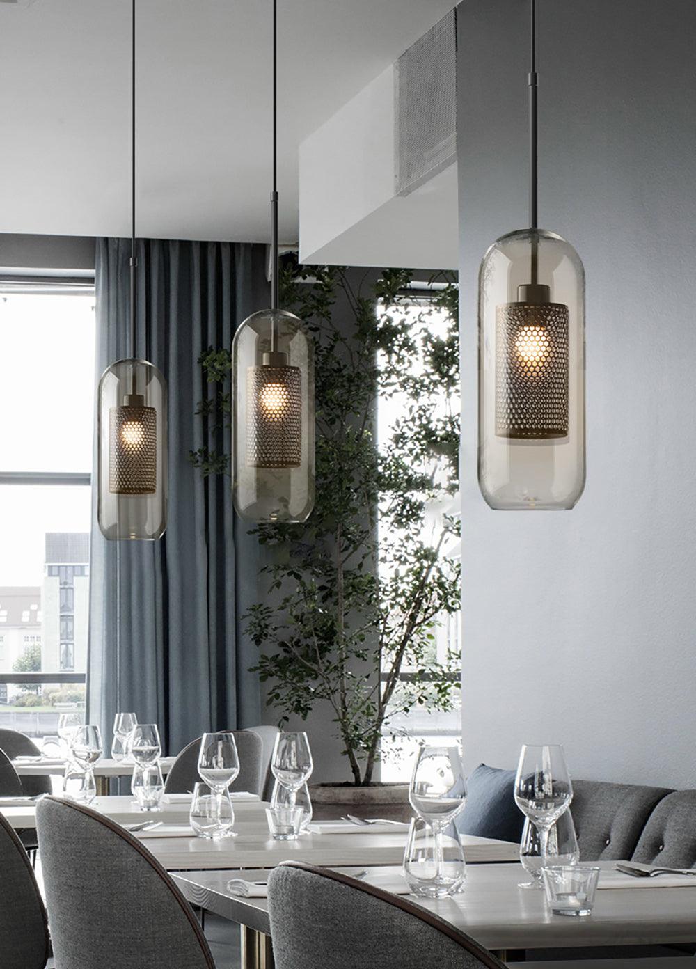 Chiswick Glass Pendant Light | Midcentury Style | Clear & Amber Glass, Copper/Silver/Black