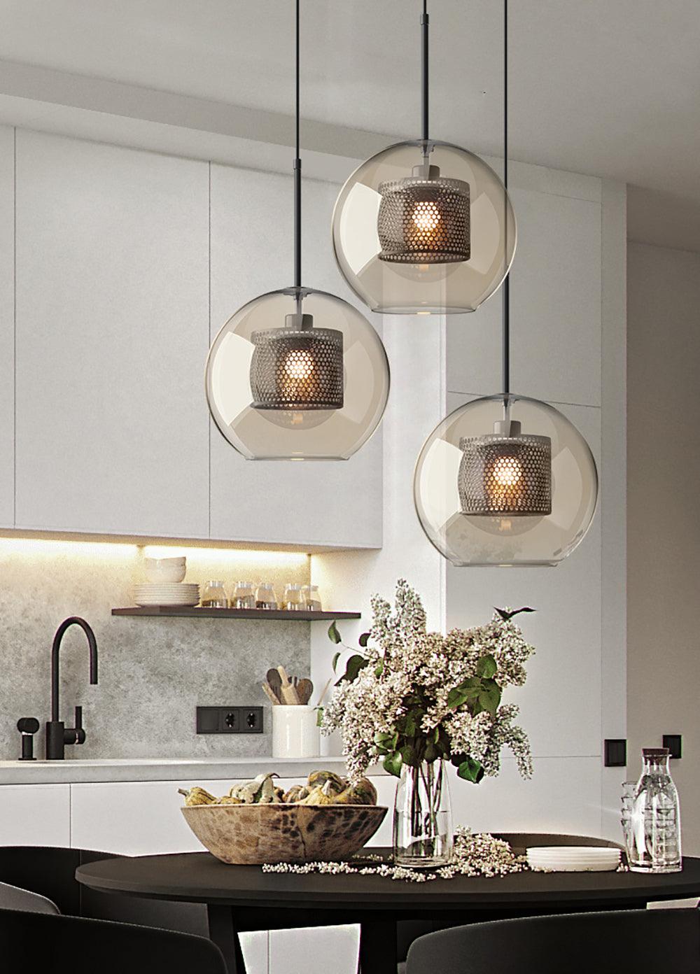 Chiswick Glass Pendant Light | Midcentury Style | Clear & Amber Glass, Copper/Silver/Black