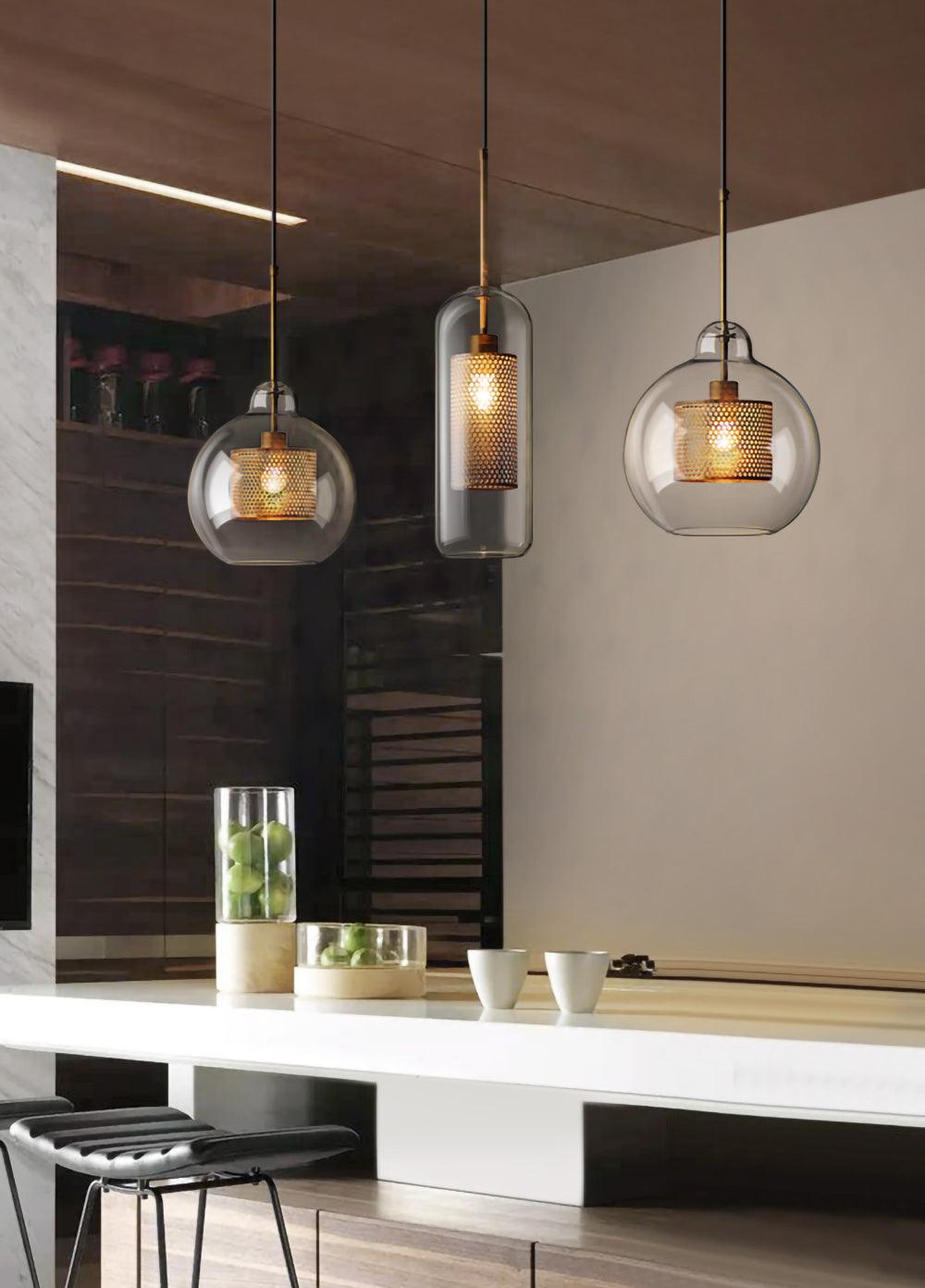 Chiswick Glass Pendant Light | Midcentury Style | Clear & Amber Glass, Copper/Silver/Black