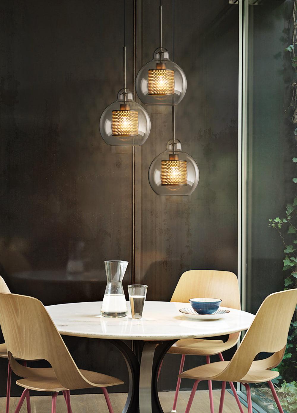 Chiswick Glass Pendant Light | Midcentury Style | Clear & Amber Glass, Copper/Silver/Black