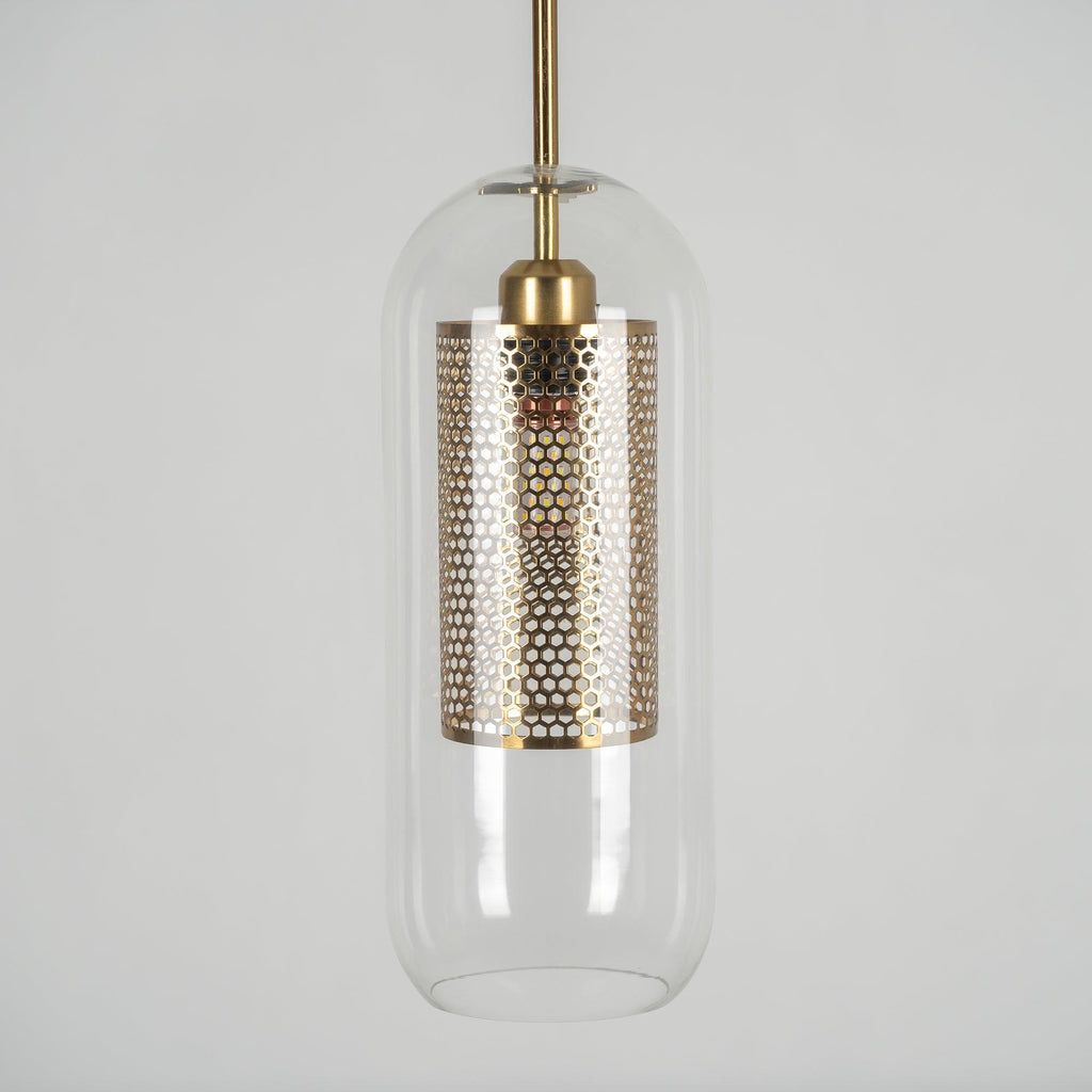 Chiswick Glass Pendant Light | Midcentury Style | Clear & Amber Glass, Copper/Silver/Black