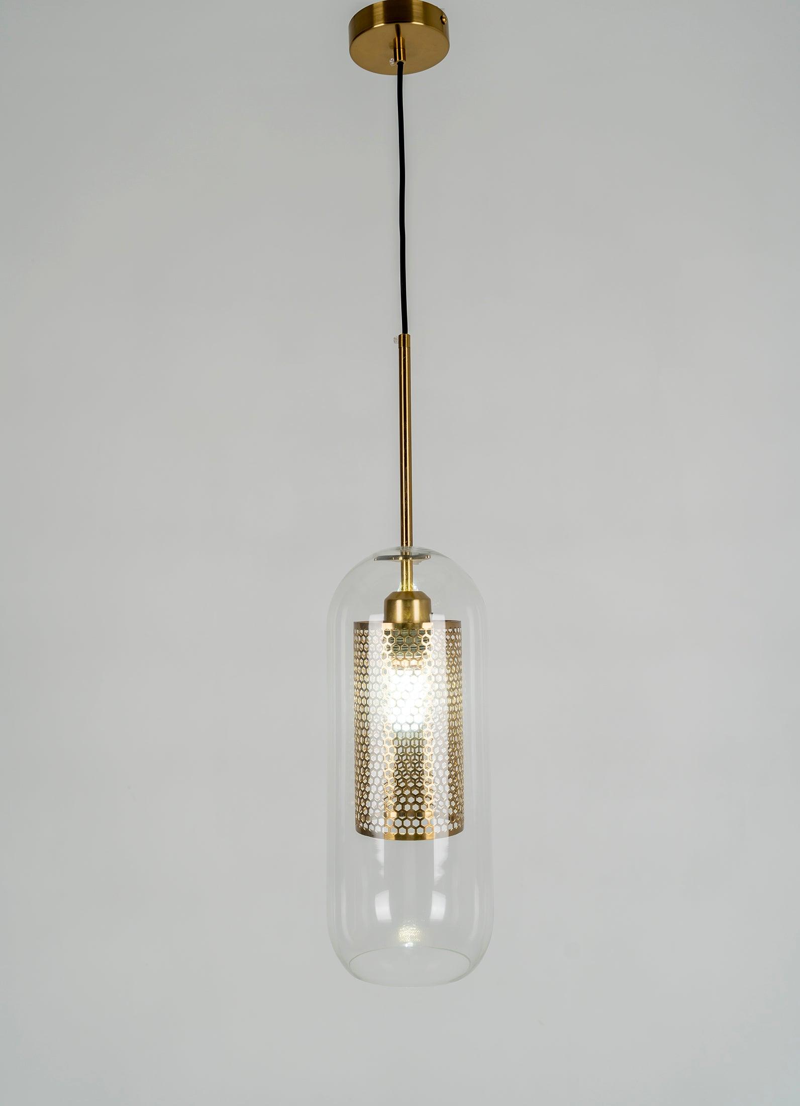 Chiswick Glass Pendant Light | Midcentury Style | Clear & Amber Glass, Copper/Silver/Black
