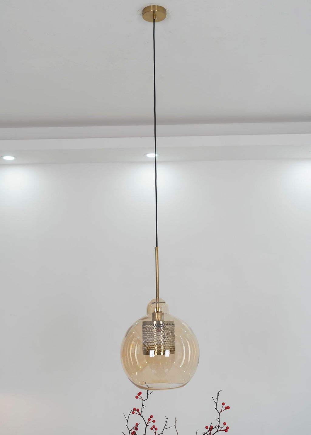 Chiswick Glass Pendant Light | Midcentury Style | Clear & Amber Glass, Copper/Silver/Black