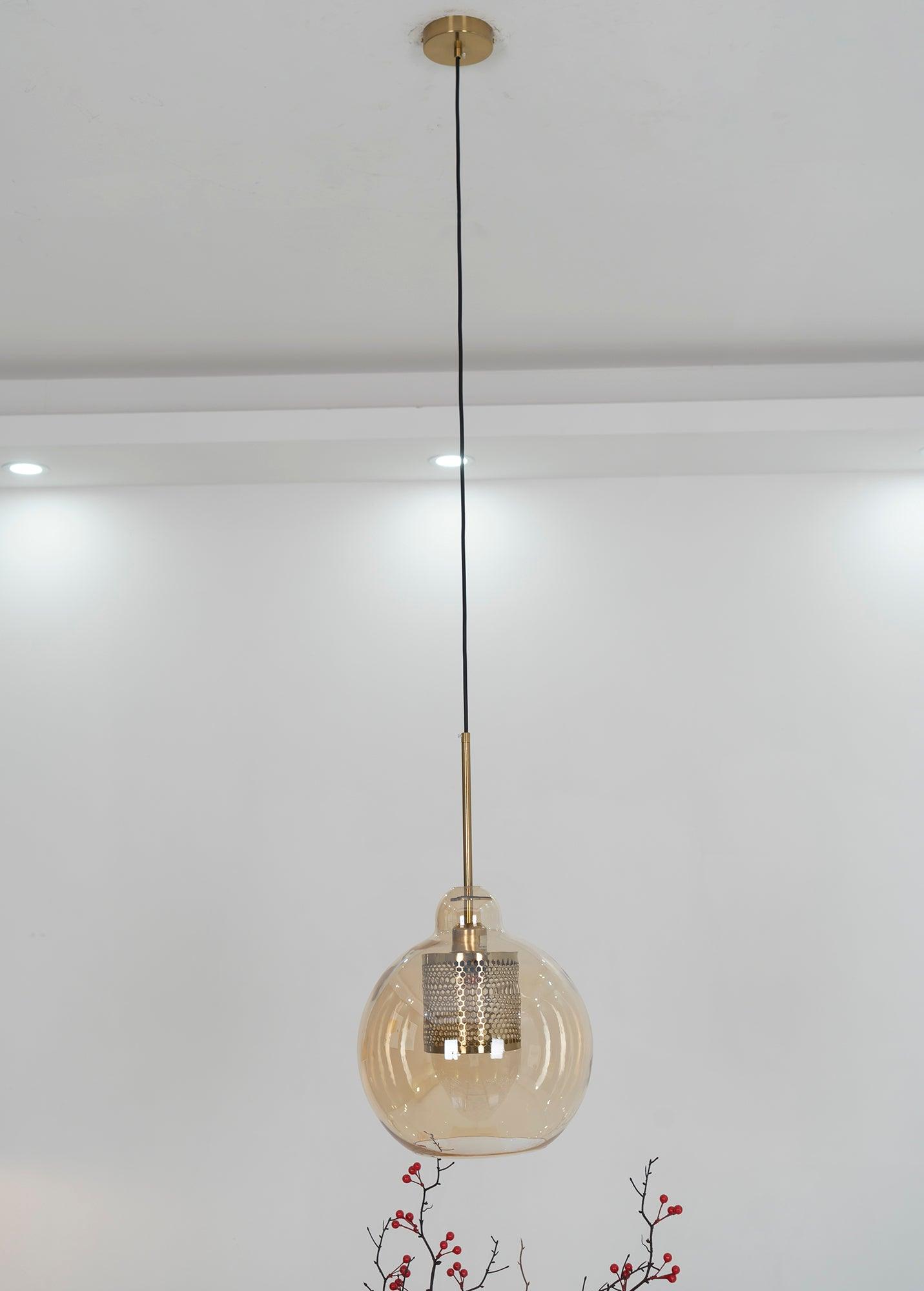 Chiswick Glass Pendant Light | Midcentury Style | Clear & Amber Glass, Copper/Silver/Black