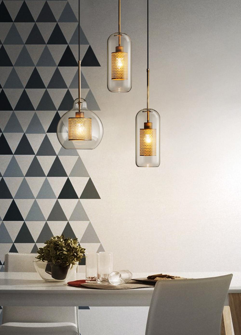 Chiswick Glass Pendant Light | Midcentury Style | Clear & Amber Glass, Copper/Silver/Black