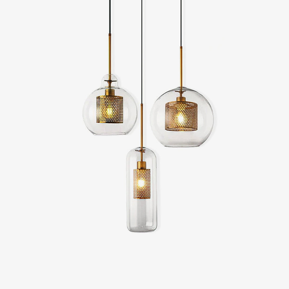 Chiswick Glass Pendant Light | Midcentury Style | Clear & Amber Glass, Copper/Silver/Black