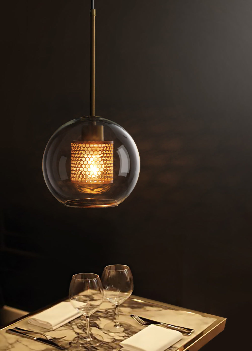 Chiswick Glass Pendant Light | Midcentury Style | Clear & Amber Glass, Copper/Silver/Black