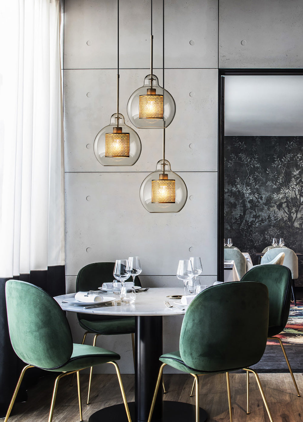 Chiswick Glass Pendant Light | Midcentury Style | Clear & Amber Glass, Copper/Silver/Black