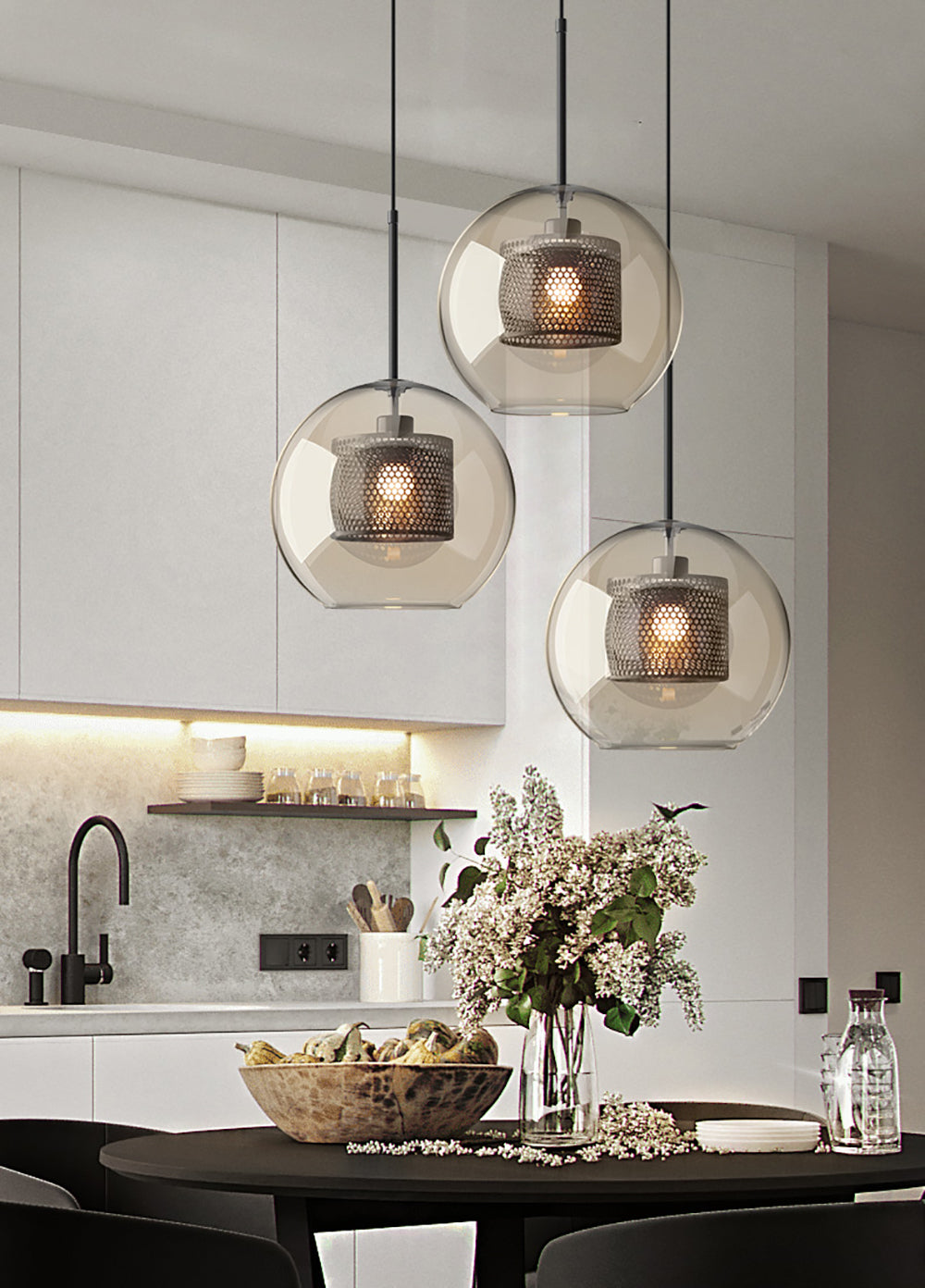 Chiswick Glass Pendant Light | Midcentury Style | Clear & Amber Glass, Copper/Silver/Black