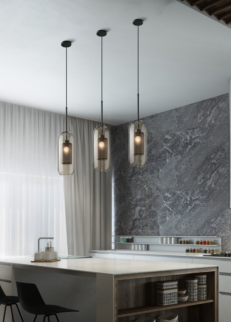 Chiswick Glass Pendant Light | Midcentury Style | Clear & Amber Glass, Copper/Silver/Black