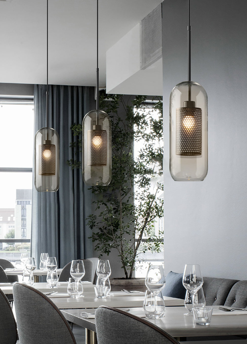 Chiswick Glass Pendant Light | Midcentury Style | Clear & Amber Glass, Copper/Silver/Black