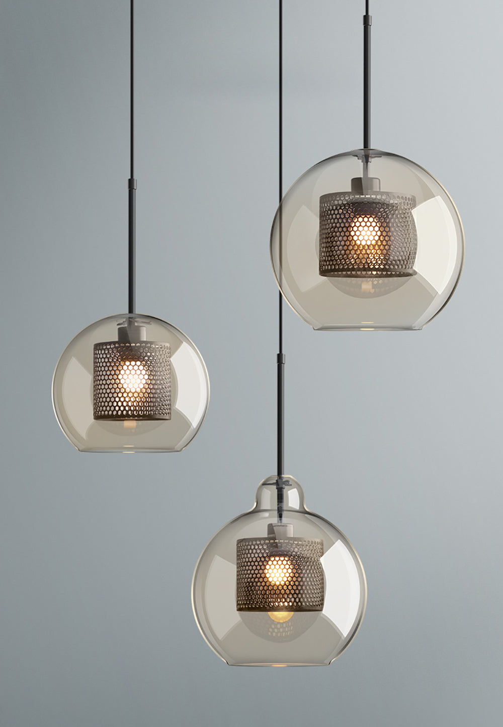 Chiswick Glass Pendant Light | Midcentury Style | Clear & Amber Glass, Copper/Silver/Black