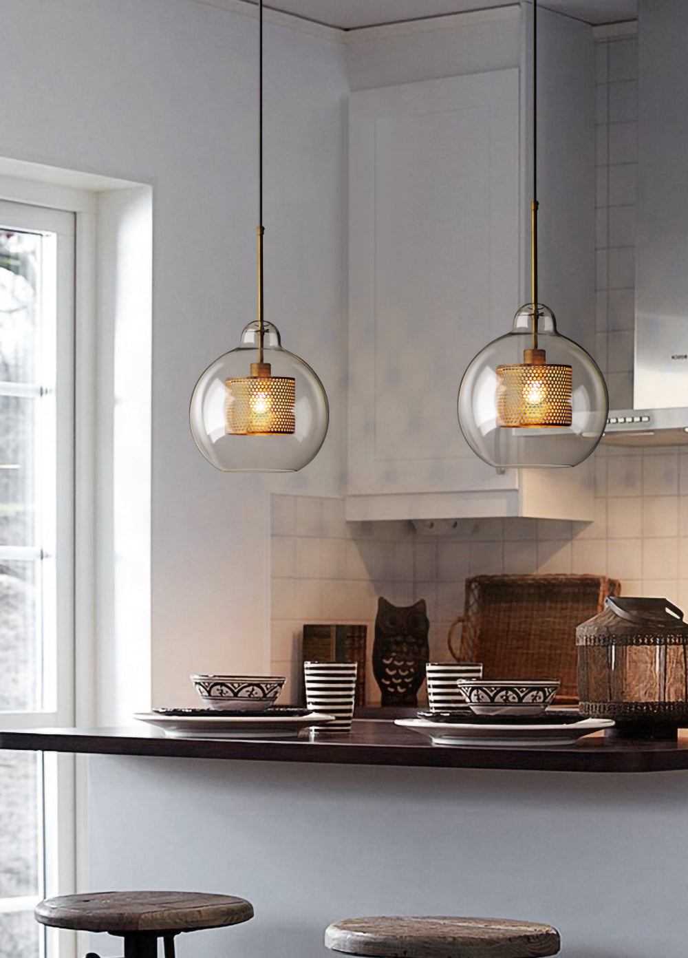 Chiswick Glass Pendant Light | Midcentury Style | Clear & Amber Glass, Copper/Silver/Black