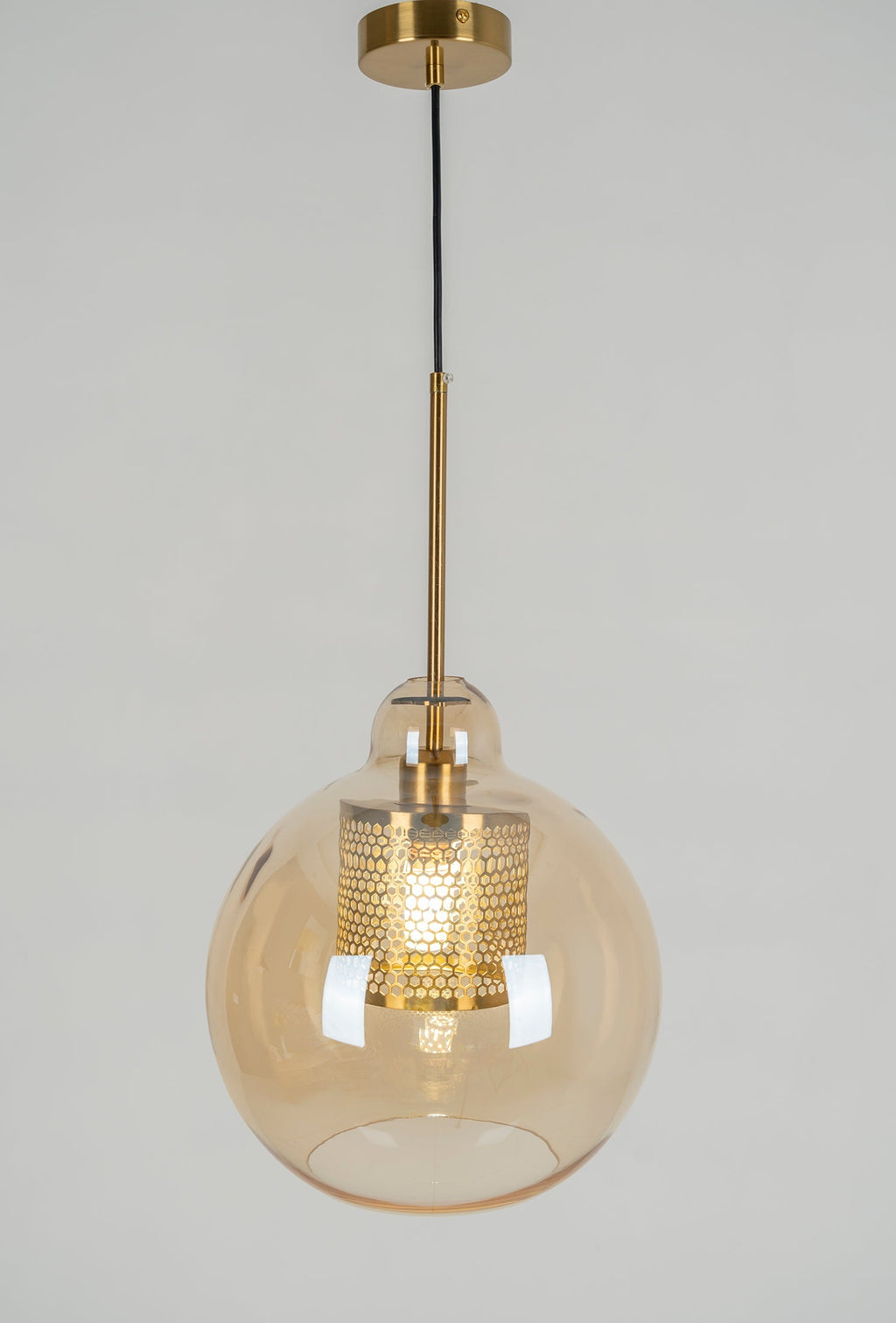 Chiswick Glass Pendant Light | Midcentury Style | Clear & Amber Glass, Copper/Silver/Black