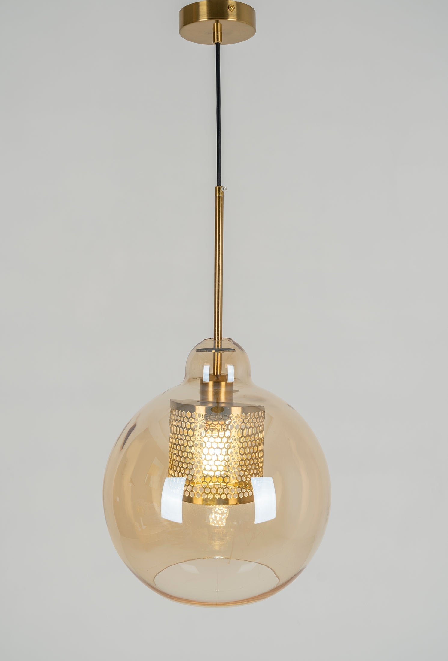 Chiswick Glass Pendant Light | Midcentury Style | Clear & Amber Glass, Copper/Silver/Black