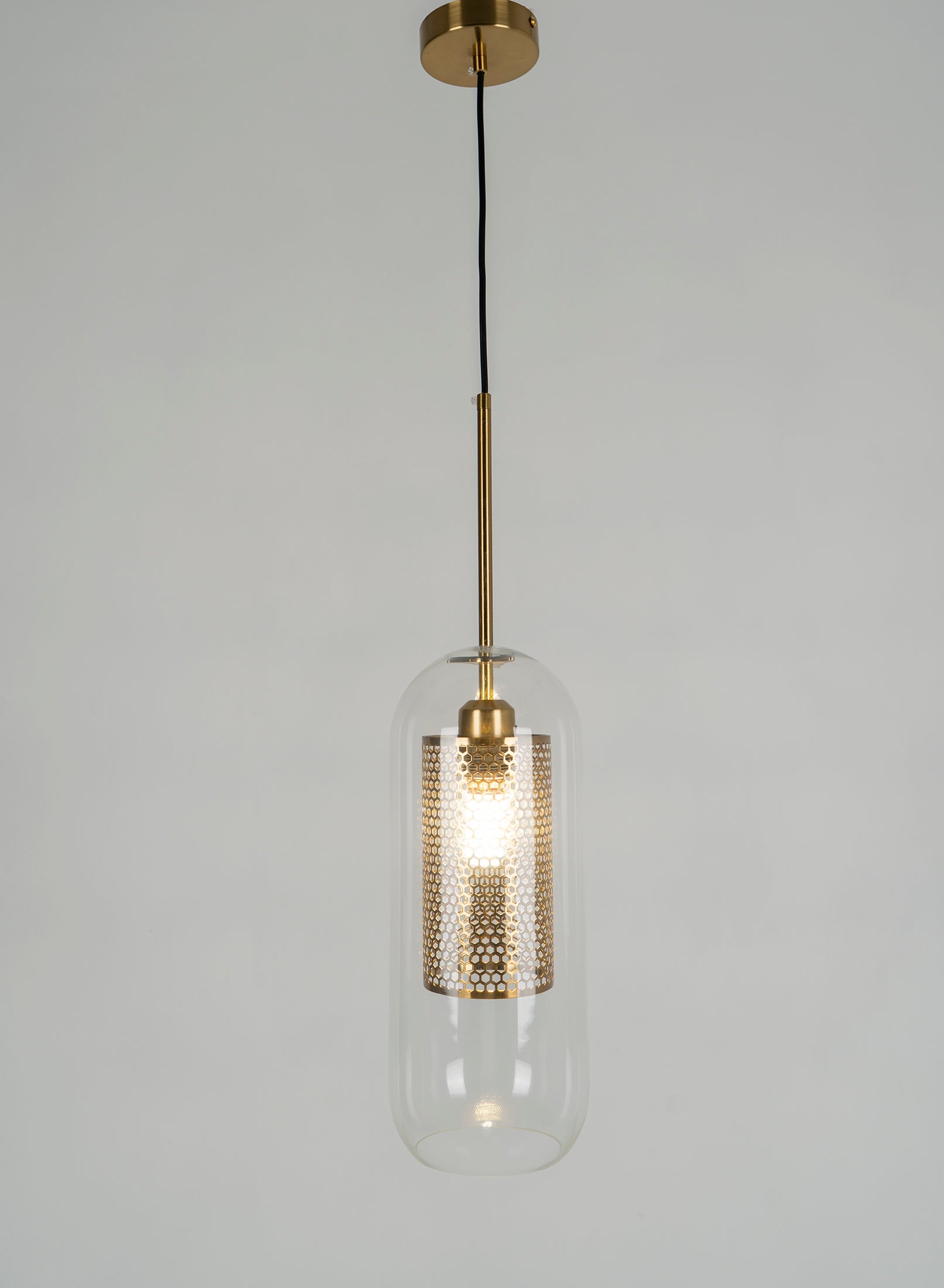 Chiswick Glass Pendant Light | Midcentury Style | Clear & Amber Glass, Copper/Silver/Black