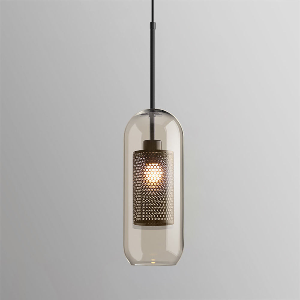 Chiswick Glass Pendant Light | Midcentury Style | Clear & Amber Glass, Copper/Silver/Black