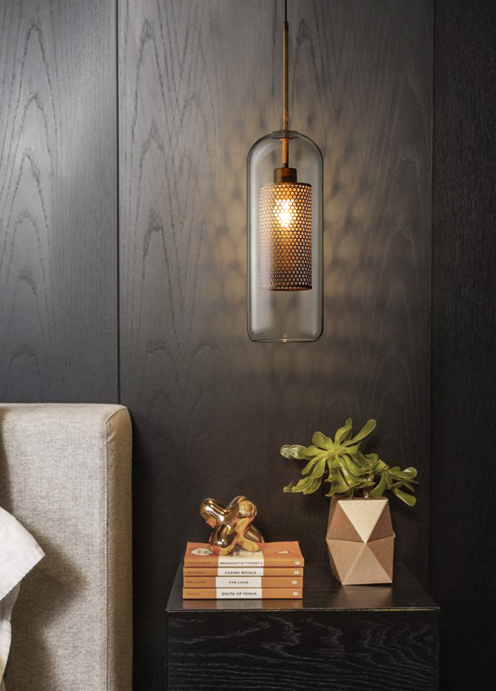 Chiswick Glass Pendant Light | Midcentury Style | Clear & Amber Glass, Copper/Silver/Black