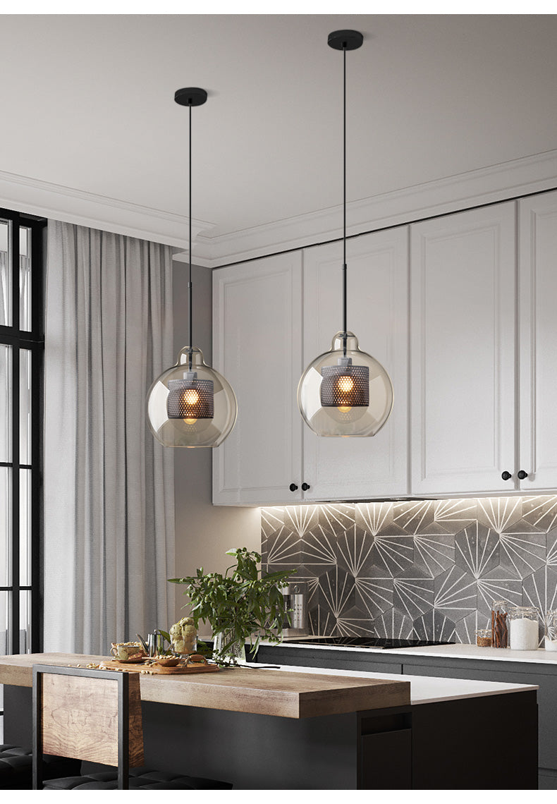 Chiswick Glass Pendant Light | Midcentury Style | Clear & Amber Glass, Copper/Silver/Black