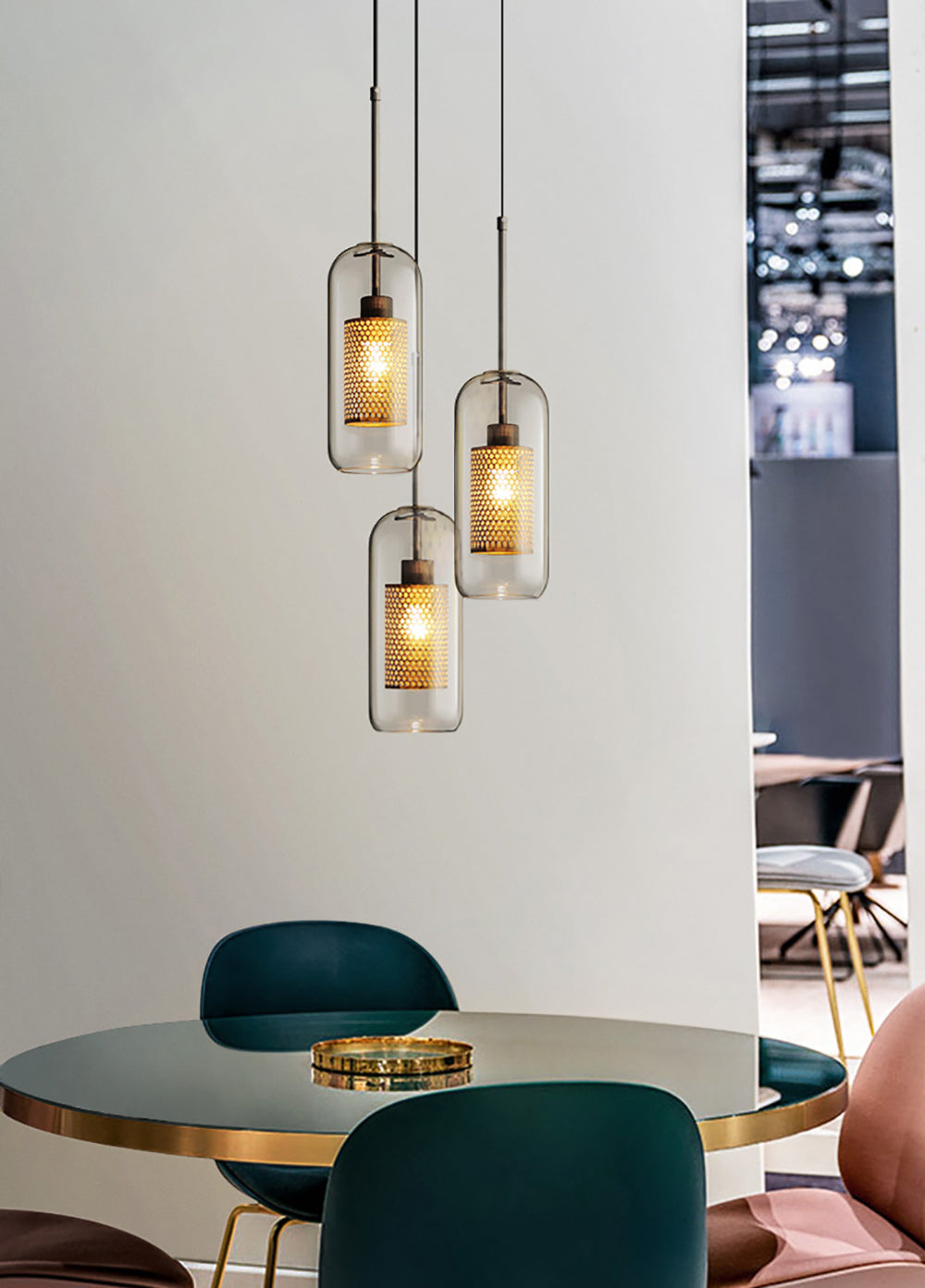 Chiswick Glass Pendant Light | Midcentury Style | Clear & Amber Glass, Copper/Silver/Black
