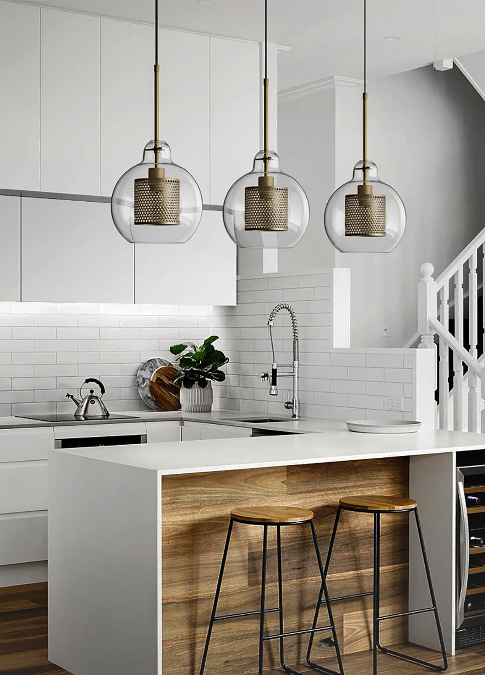 Chiswick Glass Pendant Light | Midcentury Style | Clear & Amber Glass, Copper/Silver/Black